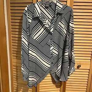 New York & Company Navy and White Striped Blouse